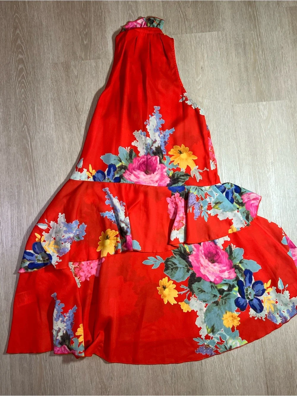 Red Floral Ruffle High Neck Summer Flowy Beach Sleeveless Dress Women's Size 4 - Picture 7 of 7